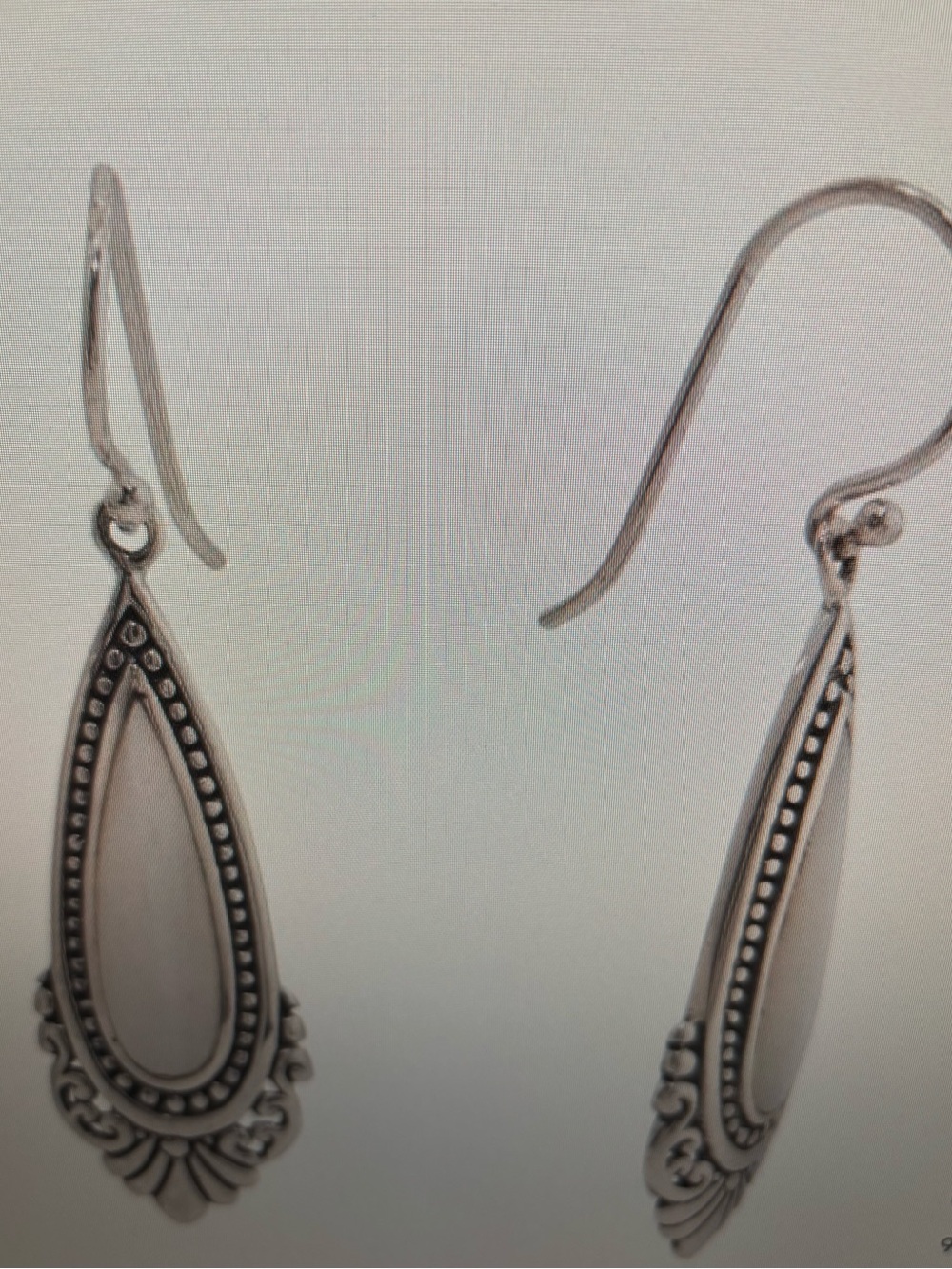 Sterling Teardrop Dangle Earrings with White Inlay